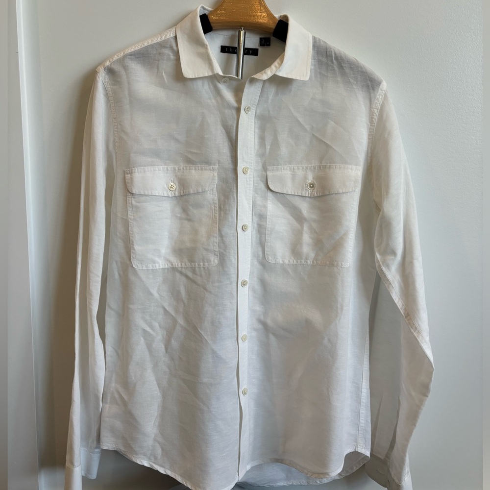 Theory White Linen Button Down Men’s M